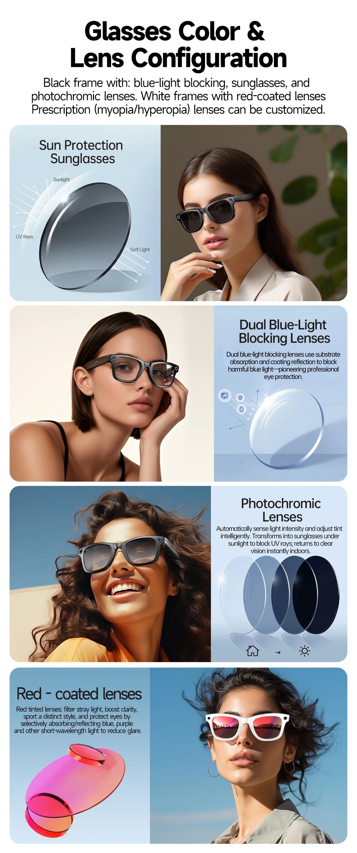 Gafas Inteligentes AI con Cámara 800W - Lentes Fotocromáticos, Traducción y Llamadas Bluetooth