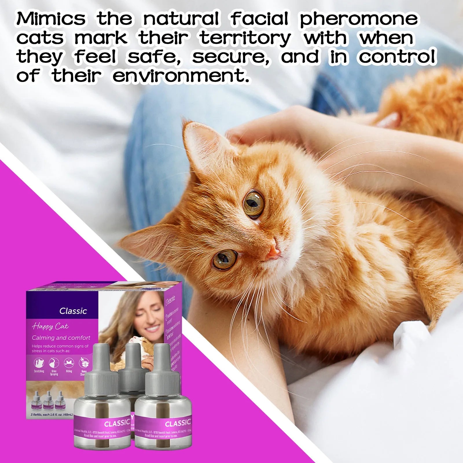 Recambio Calmante para Gatos 30 Días – Difusor de Feromonas Antiestrés (Pack 3 × 48 ml)