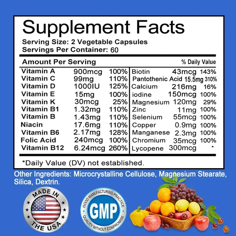 Multivitamina Completa para Hombres Didacat | Vitaminas A, C, D, E, Zinc y B12 para Energía, Inmunidad y Bienestar Integral