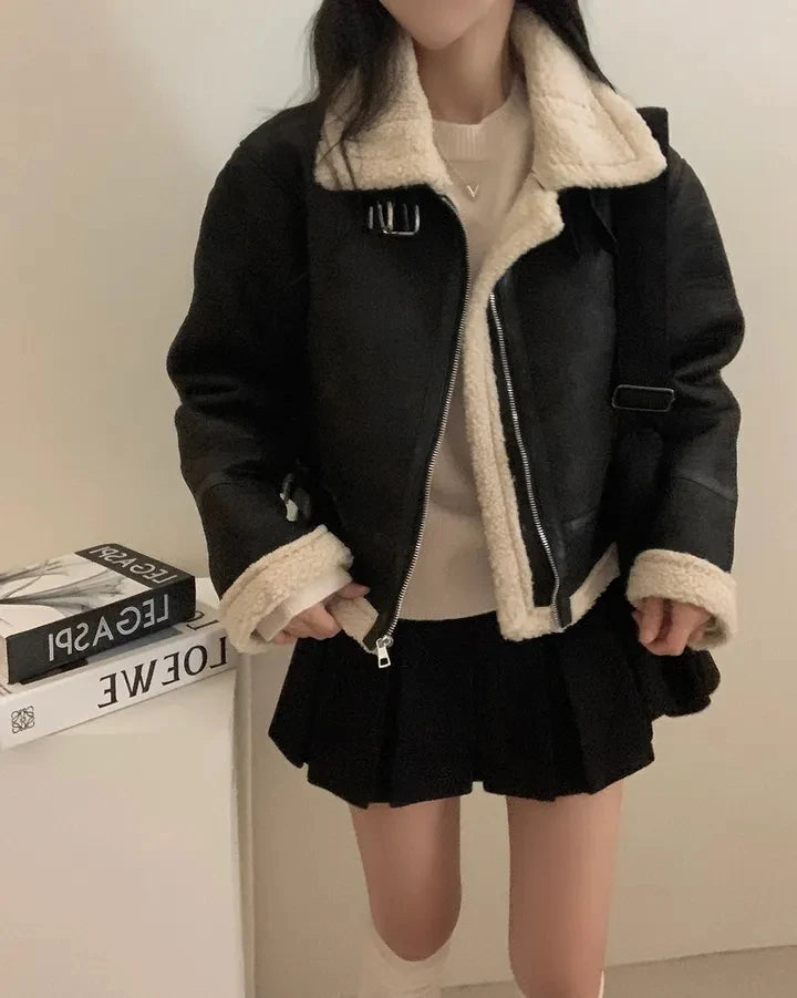 Chaqueta de Motocicta de Gamuza Retro Chic para Mujer, Estilo Casual y Moderno, Top de Manga Larga de Aodón para Mujeres...