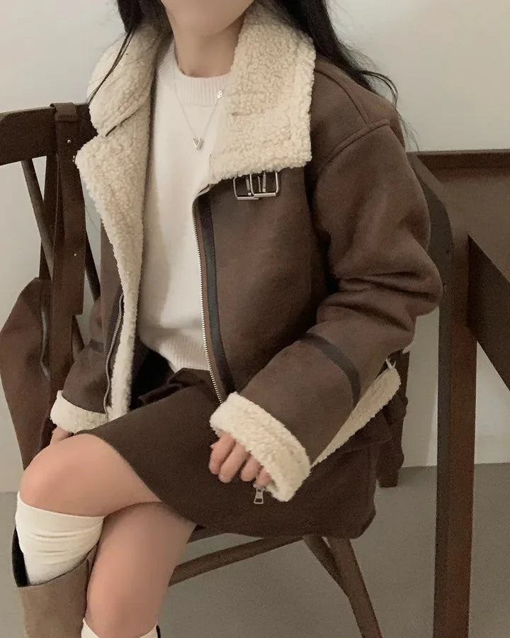 Chaqueta de Motocicta de Gamuza Retro Chic para Mujer, Estilo Casual y Moderno, Top de Manga Larga de Aodón para Mujeres...