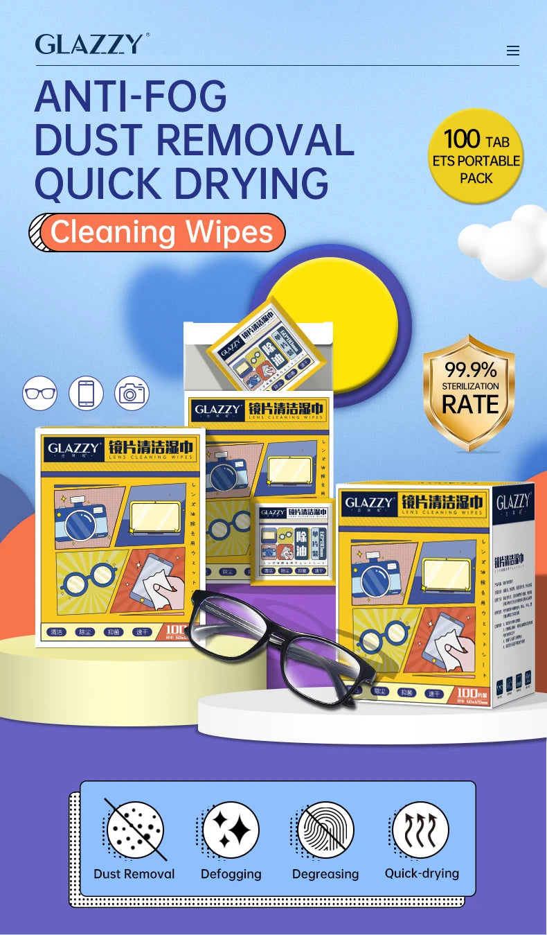 Toallitas Desechables para Gafas y Pantallas - Limpieza de Lentes (100 pcs)