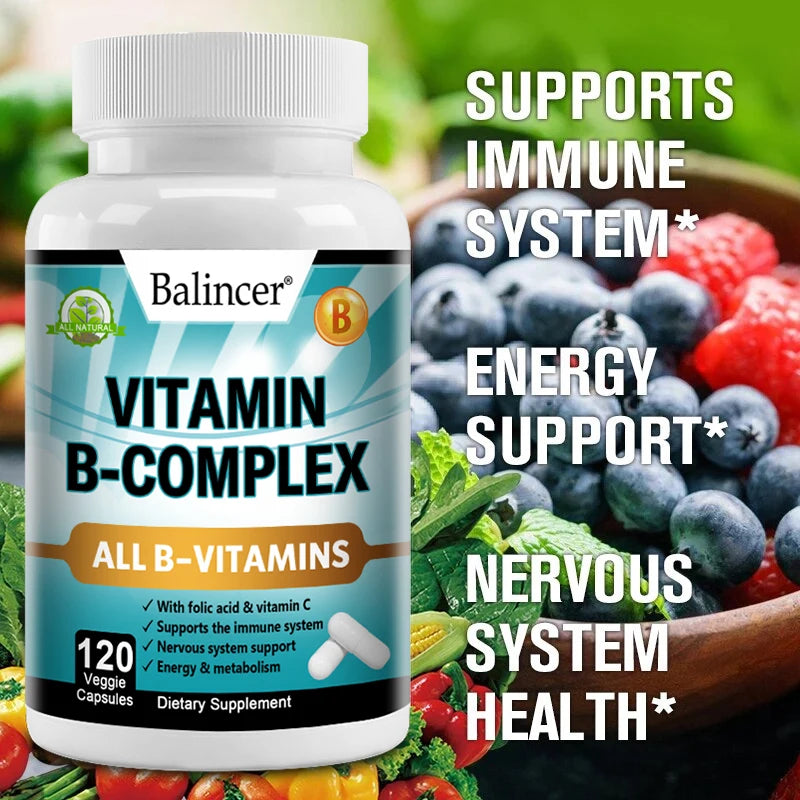 Complejo de Vitamina B Balincer con Ácido Fólico y Vitamina C | Apoyo para Energía, Sistema Nervioso e Inmunidad