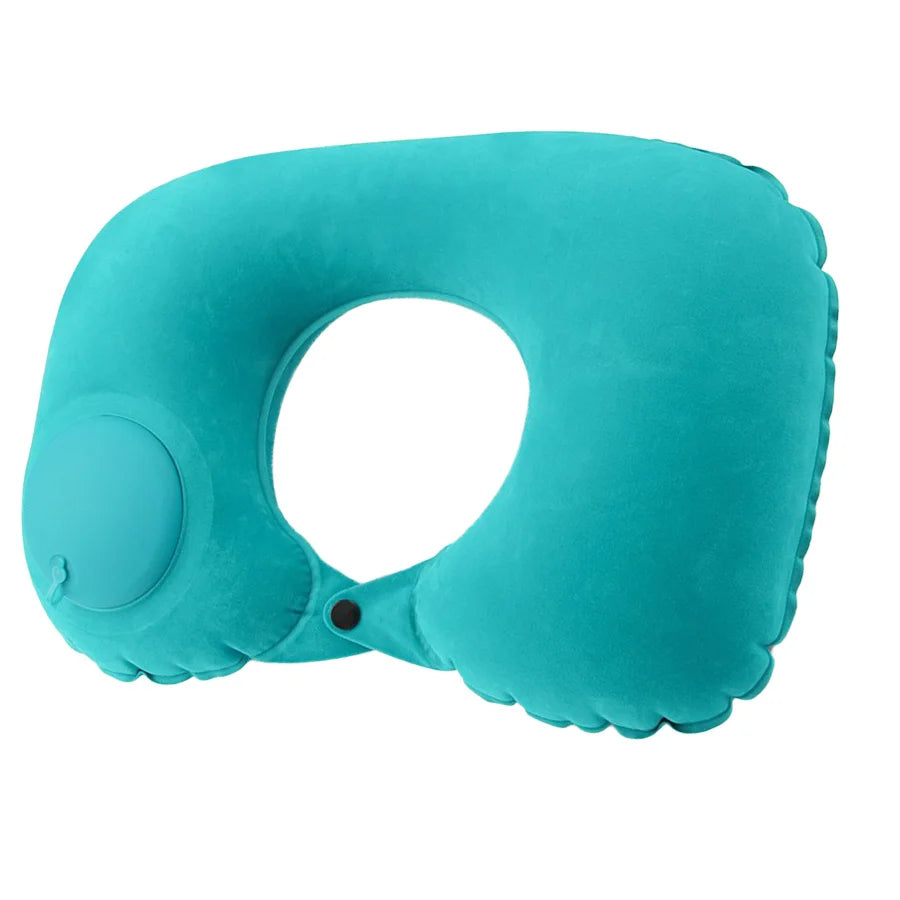 Almohada inflable flocada para el cuello, portátil, que se puede almacenar y llenar, adecuada para viajes al aire libre, viajes de negocios, camping
