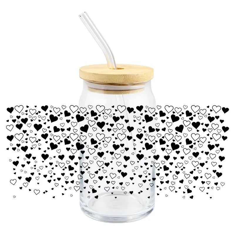 Diseño del Día de San Valentín UV DTF pegatina de transferencia 3D envuelve taza duradera impermeable amor para 16 OZ Libbey taza de vidrio calcomanías