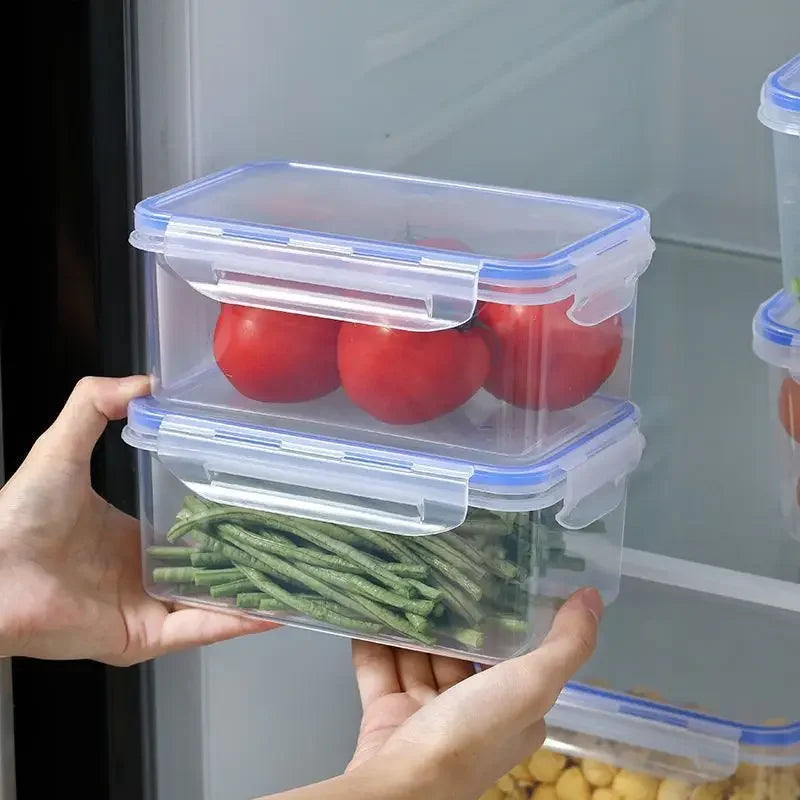 Caja de almacenamiento para refrigerador rectangular sellada con tapa, fiambrera crujiente de plástico calentada por microondas con tapa