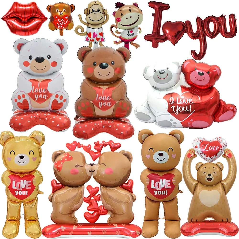 Globo del Día de San Valentín de pie, globos en forma de oso de amor, decoraciones de boda para Baby Shower, cumpleaños, San Valentín