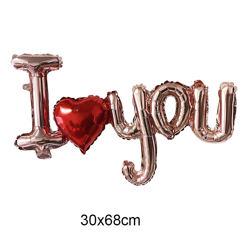 Día de San Valentín corazón rojo te amo labios rojos Rosa flor globos de aluminio decoración de boda aniversario despedida de soltera suministros para fiesta