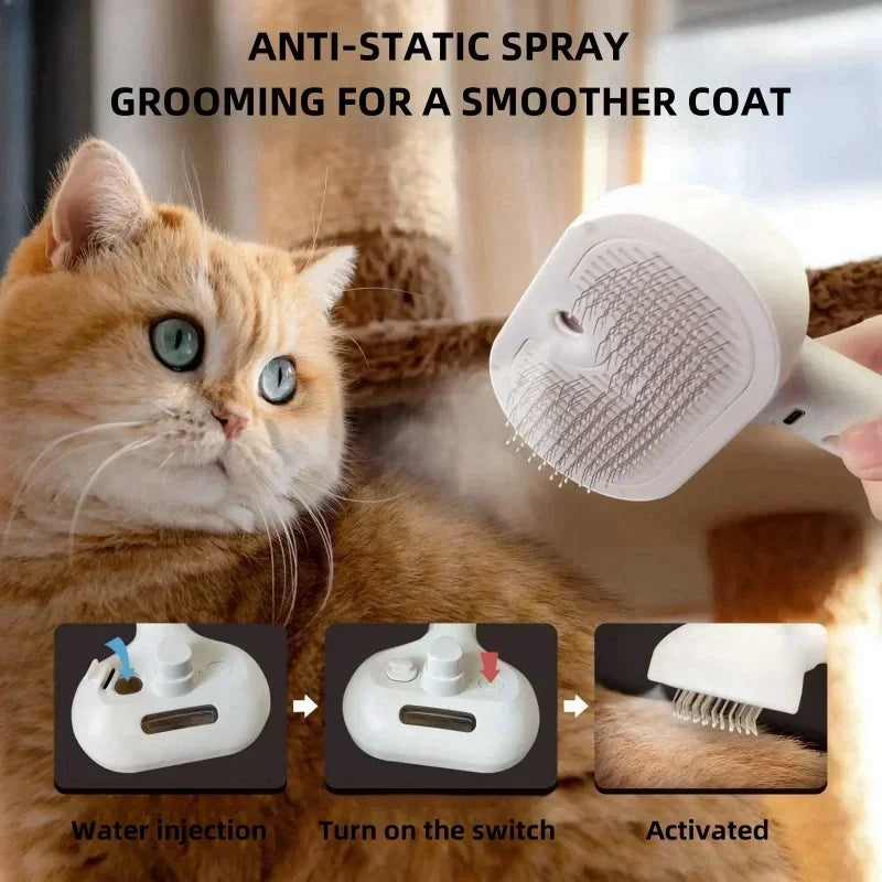 Peine Eléctrico de Vapor para Mascotas | Cepillo Profesional Antiestático y Removedor de Pelo para Perros y Gatos