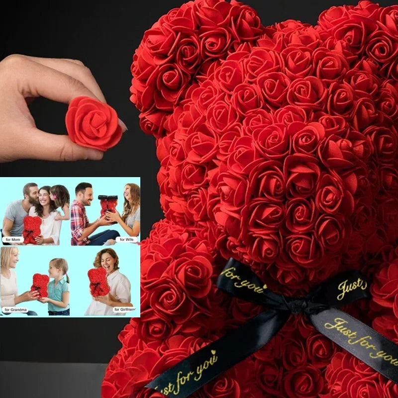 2025 Nueva flor artificial Rosa eterna Oso de peluche para mamá Día de la madre Cumpleaños Día de San Valentín Regalos y decoraciones de aniversario