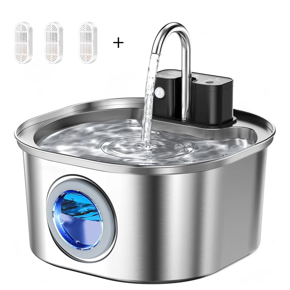 Fuente de Agua Automática para Gatos 3L de Acero Inoxidable – Bebedero Inalámbrico con Sensor Inteligente