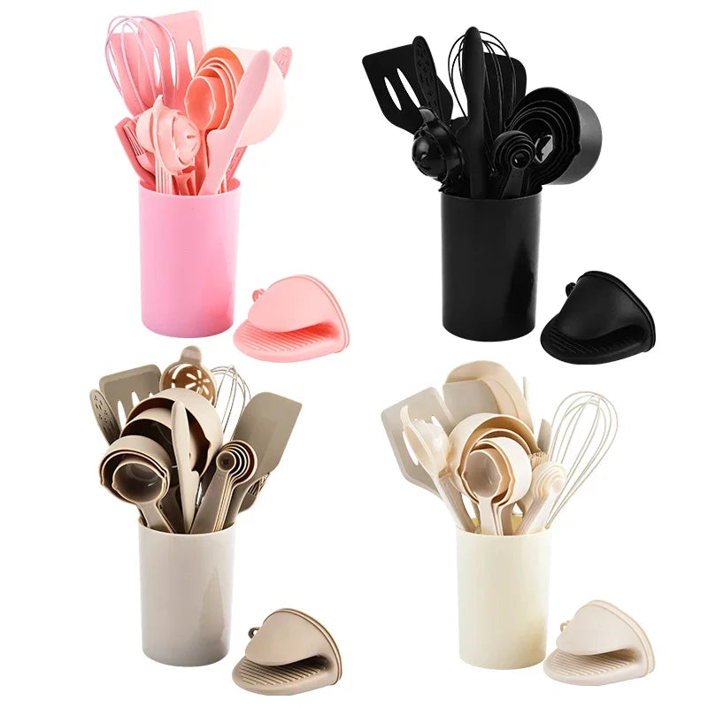 Utensilios de cocina de silicona integrados para hornear, juego de 21 piezas, sartén antiadherente resistente a altas temperaturas, espátula, cepillo de aceite, batidor de huevos para freír