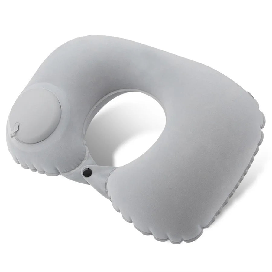 Almohada inflable flocada para el cuello, portátil, que se puede almacenar y llenar, adecuada para viajes al aire libre, viajes de negocios, camping