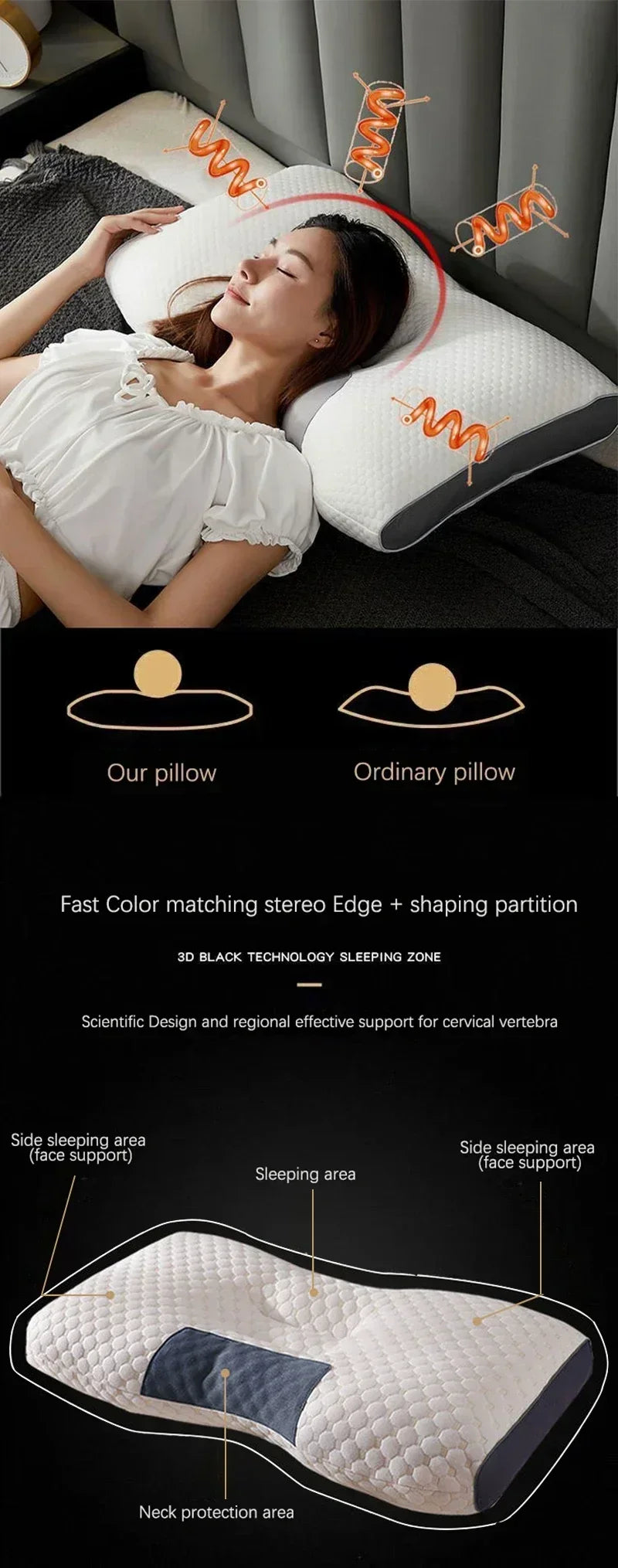 Almohada de masaje de punto lavable de alta calidad, soporte para el cuello para dormir mejor, almohada hipoalergénica, almohada para el hogar no se colapaza