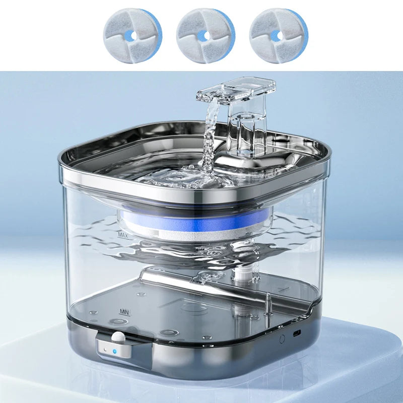 Bebedero Inalámbrico Inteligente para Gatos 2L – Sensor de Movimiento, Batería Recargable 5000mAh y Cuenco de Acero Inoxidable