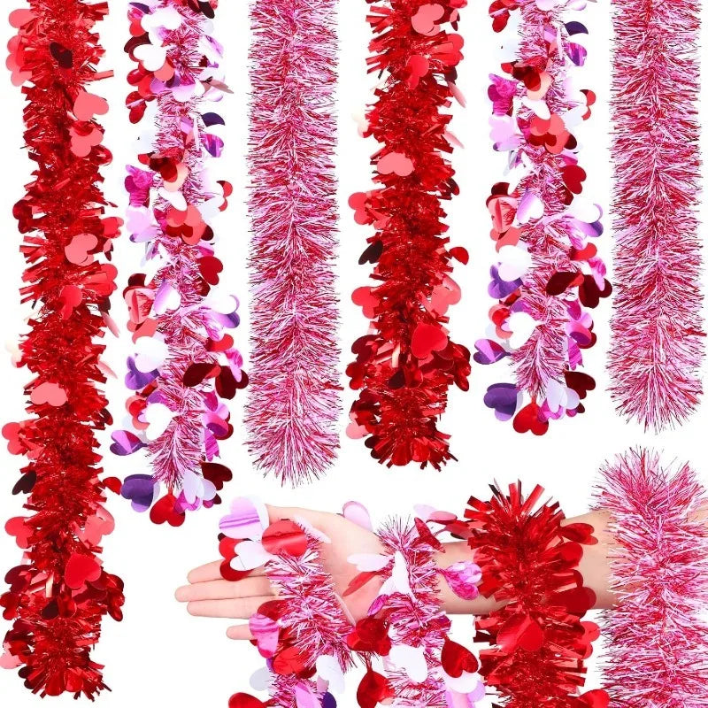 Corona de flores artificiales brillantes para el Día de San Valentín, 2m, alambre de Metal, flor en forma de corazón, decoración colgante, decoración DIY para fiesta y boda