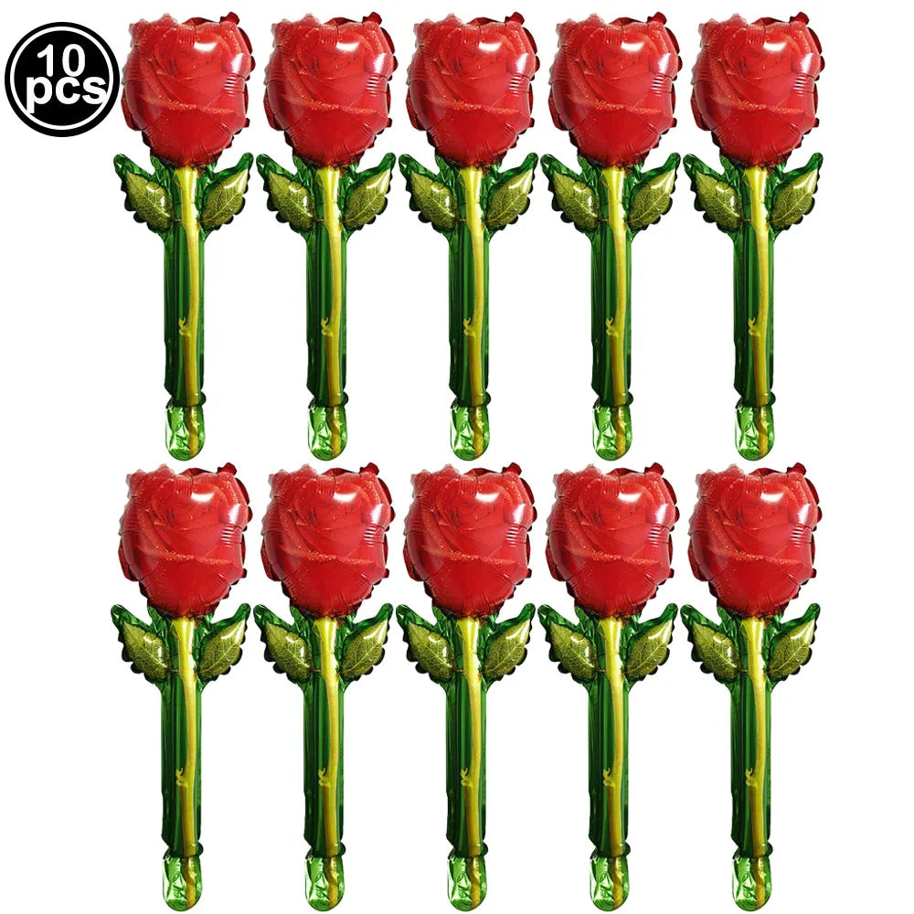 Día de San Valentín corazón rojo te amo labios rojos Rosa flor globos de aluminio decoración de boda aniversario despedida de soltera suministros para fiesta
