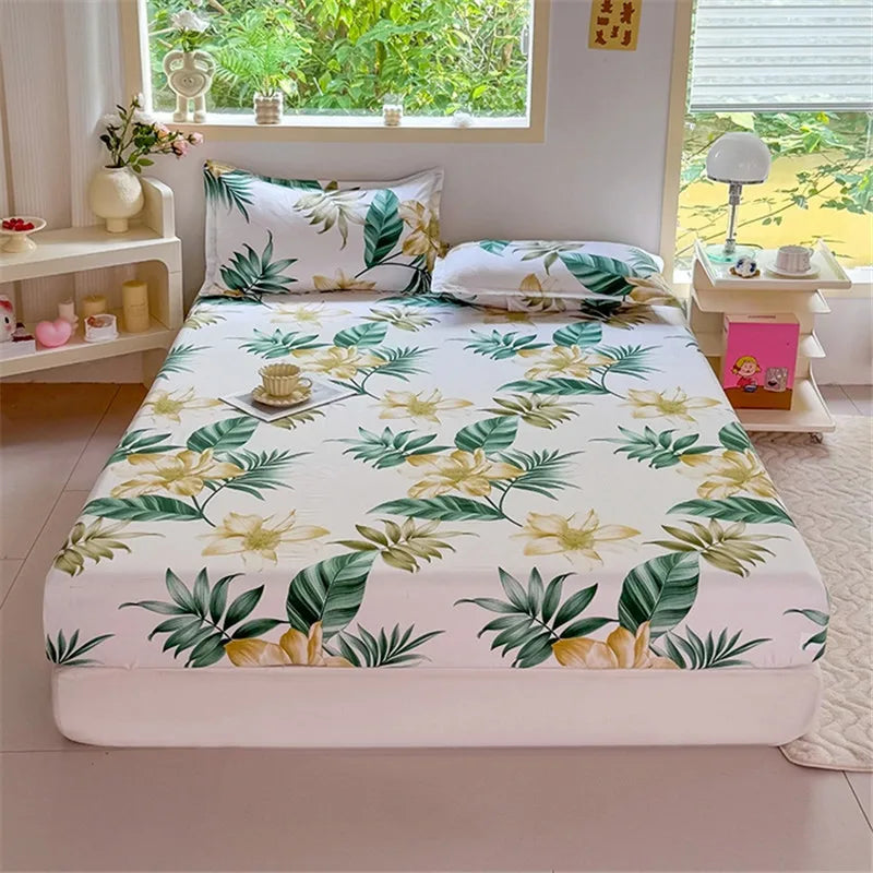 Sábana de estilo Floral con funda de almohada, funda de cama suave, sábana bajera individual/doble/Queen/King/SKing, ropa de cama sabana