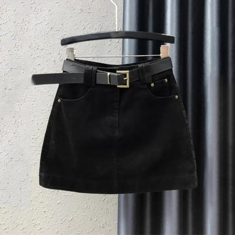 Falda corta de pana a la moda para mujer, estilo vintage, otoño-invierno, evita la exposición, corte en A, cintura alta, que ...