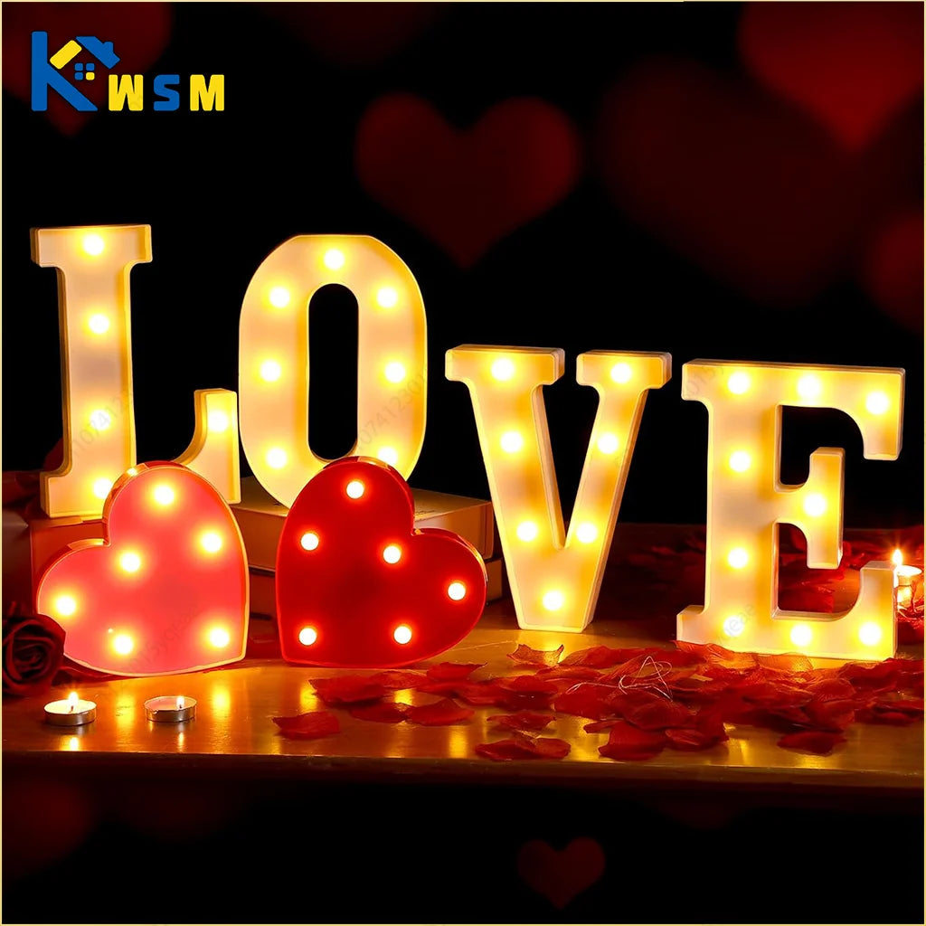 Luces LED de amor para el Día de San Valentín, luces con letras románticas, decoración de escritorio para el hogar, accesorios de ambiente de boda, decoración para fiestas navideñas