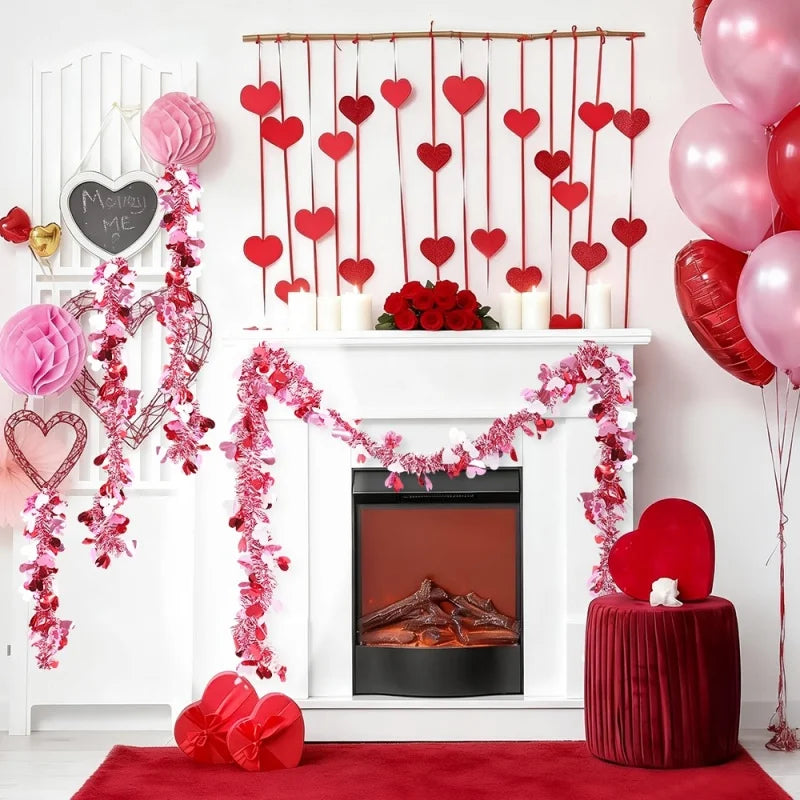 Corona de flores artificiales brillantes para el Día de San Valentín, 2m, alambre de Metal, flor en forma de corazón, decoración colgante, decoración DIY para fiesta y boda