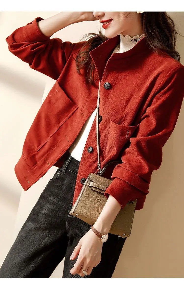 Chaqueta Corta de Motocicta para Mujer, de Alta Gama, Antienvejecimiento, Talla ande, Artística, Versátil, Moderna, para...