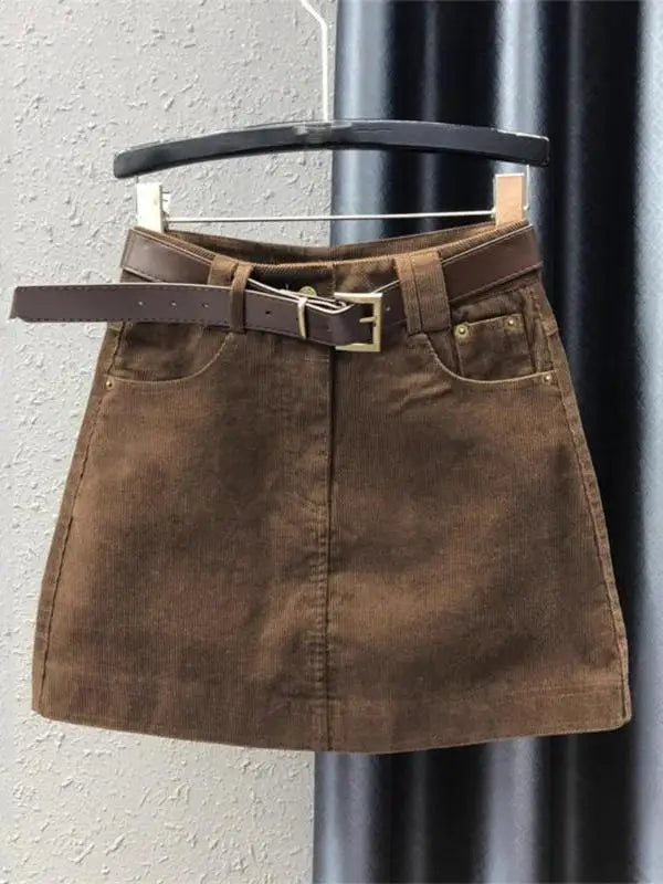Falda corta de pana a la moda para mujer, estilo vintage, otoño-invierno, evita la exposición, corte en A, cintura alta, que ...