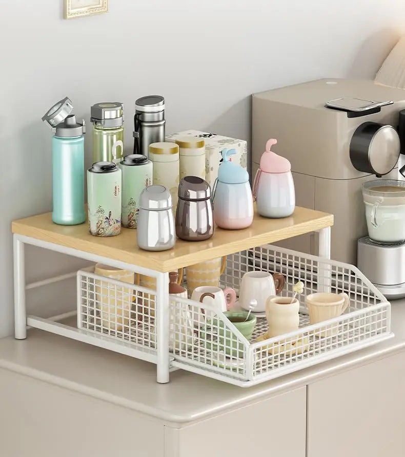 Organizador de Cocina Multi-Nivel de Madera | Maximiza Espacio en Gabinetes y Encimeras – Estilo Vintage Elegante