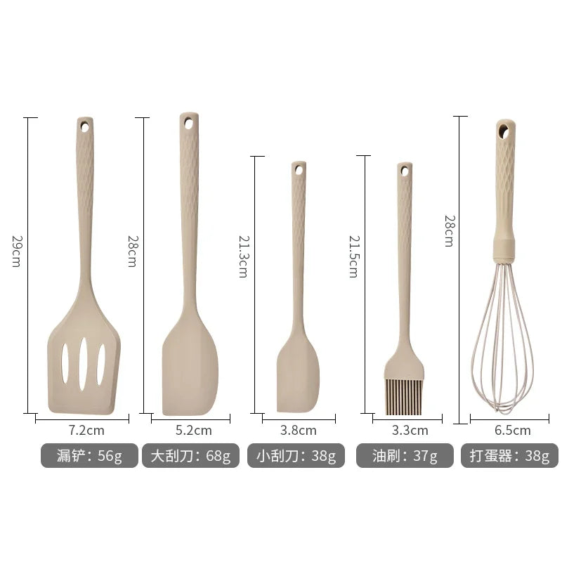 Utensilios de cocina de silicona integrados para hornear, juego de 21 piezas, sartén antiadherente resistente a altas temperaturas, espátula, cepillo de aceite, batidor de huevos para freír