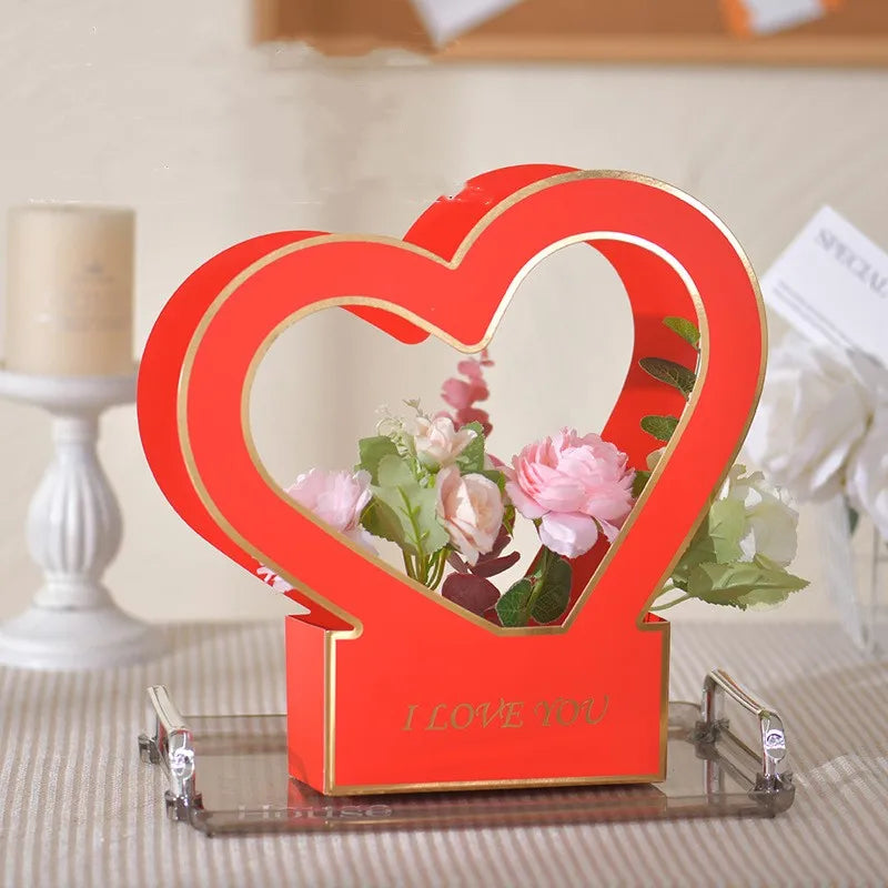 Caja de embalaje del Día de San Valentín, caja de embalaje de amor de flores de cartón blanco, bolsa de regalo de decoración de boda, Color sólido para regalo de flores