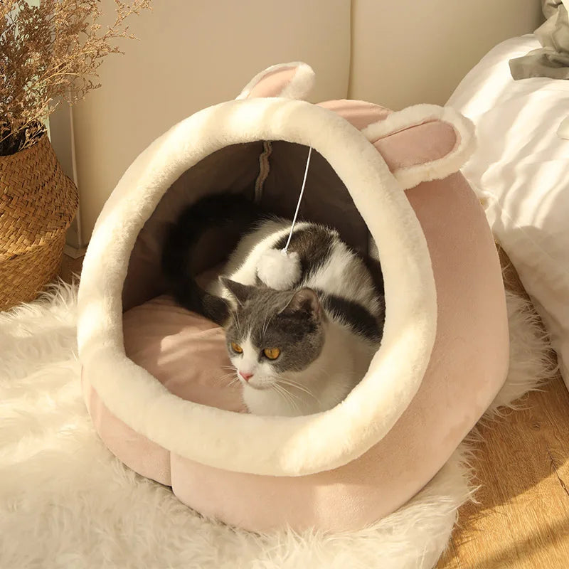 🐾 Cama Tipo Cueva para Gatos – Suave, Lavable y Plegable | Refugio Cálido para Mascotas