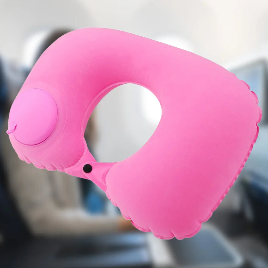 Almohada inflable flocada para el cuello, portátil, que se puede almacenar y llenar, adecuada para viajes al aire libre, viajes de negocios, camping