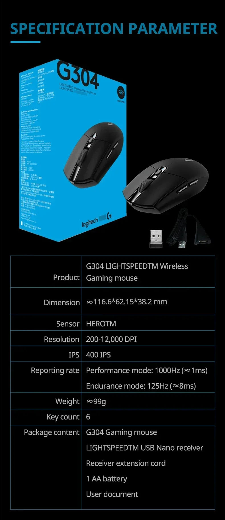 🖱️ Mouse Gamer Inalámbrico Logitech G304 / G305 Lightspeed Precisión HERO 12,000 DPI | Ultraligero, 6 Botones Programables y Plug & Play