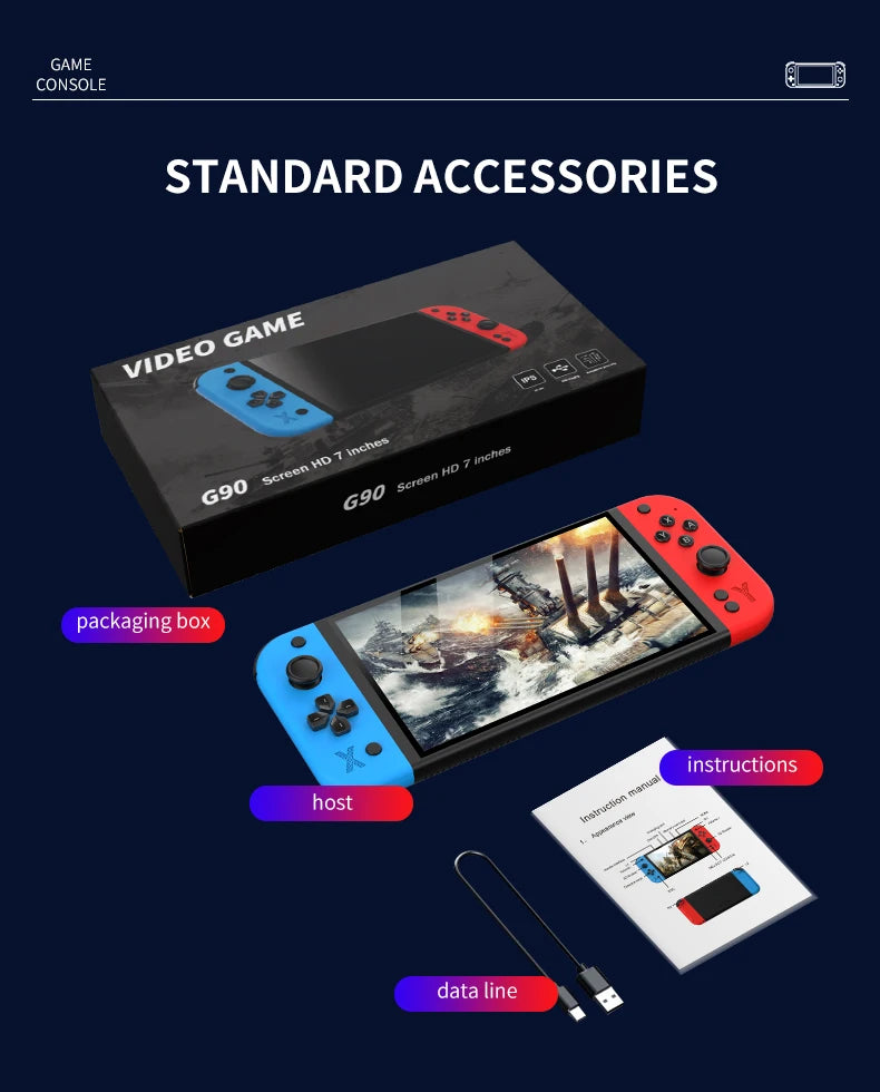 Consola de juegos portátil G90 de 7 pulgadas, 64GB, 4000mAh, arcade, adecuada para PSP/PS1, controlador de juego de TV retro, regalo para niños