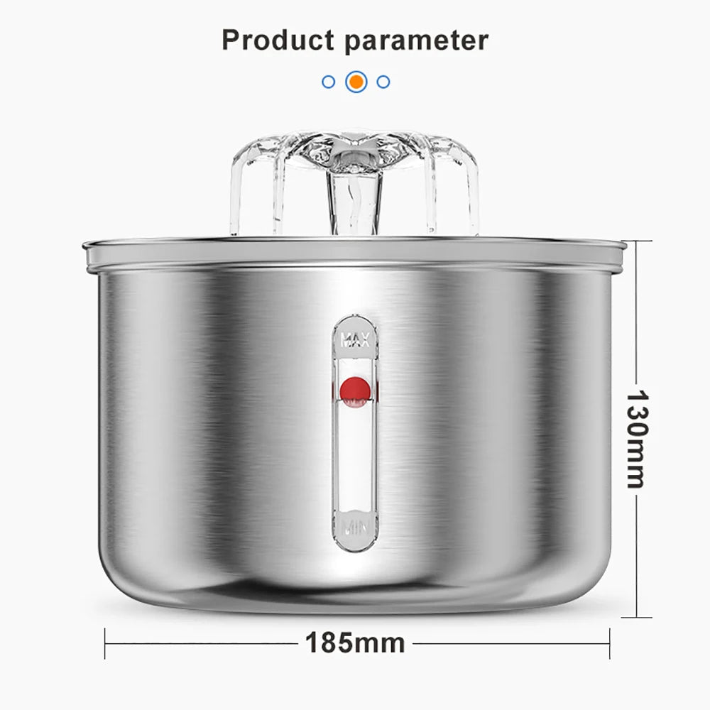 Fuente de Agua Automática de Acero Inoxidable para Gatos 2L – Bebedero con Sensor Inteligente y Alimentación USB
