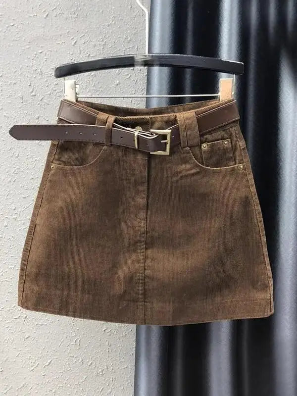 Falda corta de pana a la moda para mujer, estilo vintage, otoño-invierno, evita la exposición, corte en A, cintura alta, que ...