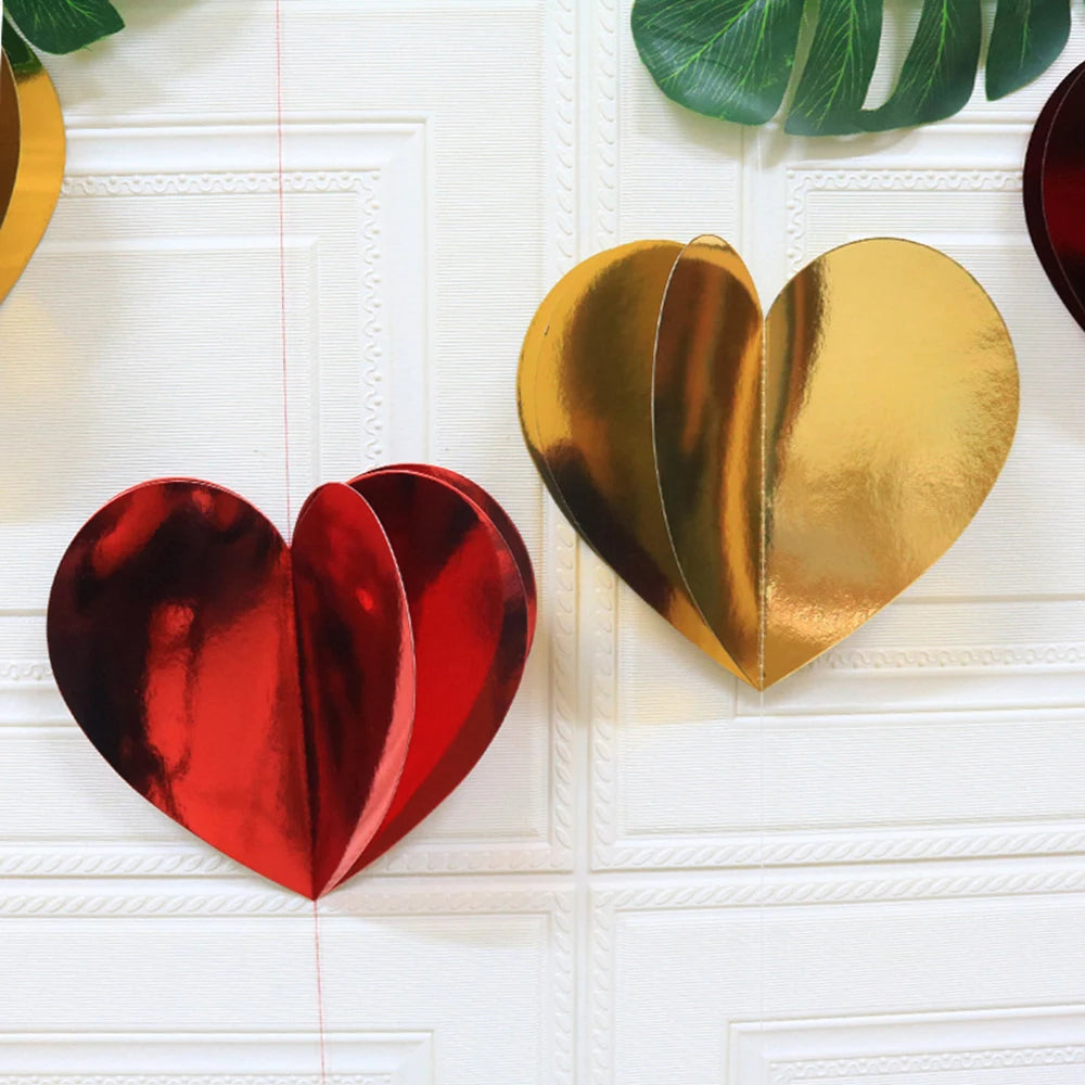 Guirnalda de corazón rojo 3D, decoración del Día de San Valentín, guirnalda colgante de corazón de amor de oro rojo, suministros para fiesta de cumpleaños, aniversario de boda