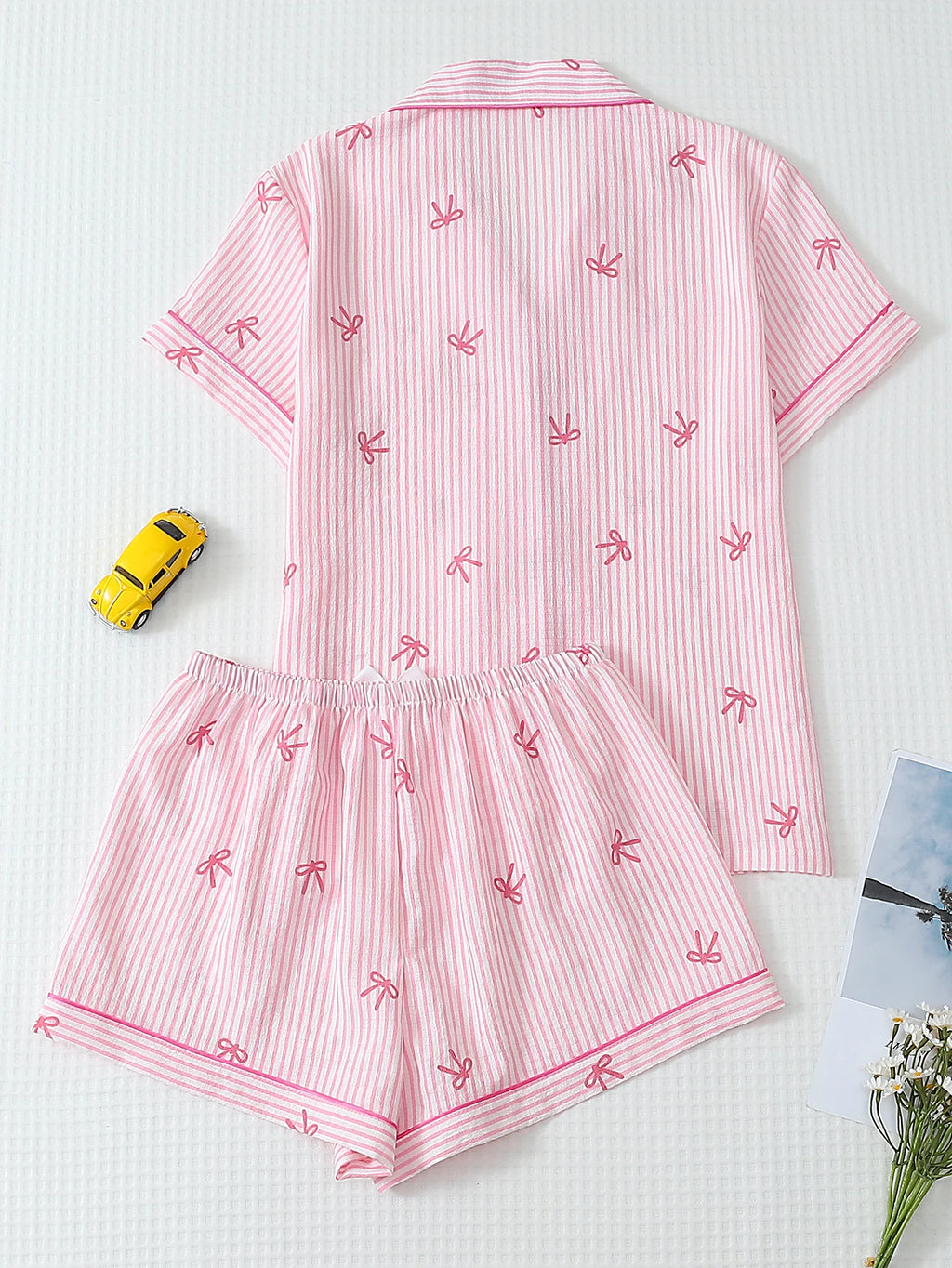 [San Valentín] Conjunto de pijama de 2 piezas con estampado de labios, pantalones cortos de manga corta, pijamas de mujer, conjunto de ropa de descanso adecuado para uso doméstico