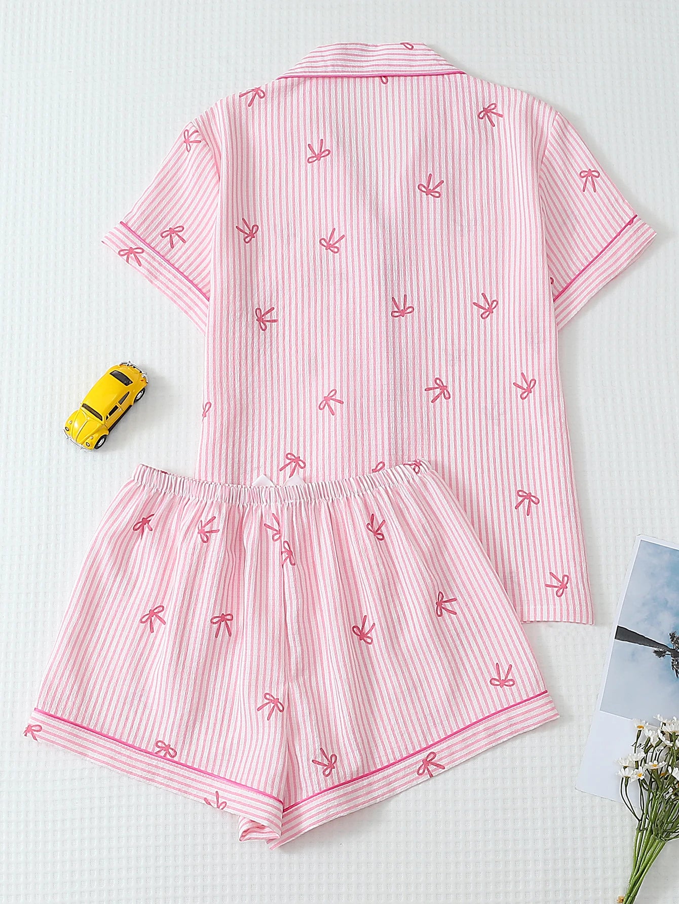 [San Valentín] Conjunto de pijama de 2 piezas con estampado de labios, pantalones cortos de manga corta, pijamas de mujer, conjunto de ropa de descanso adecuado para uso doméstico