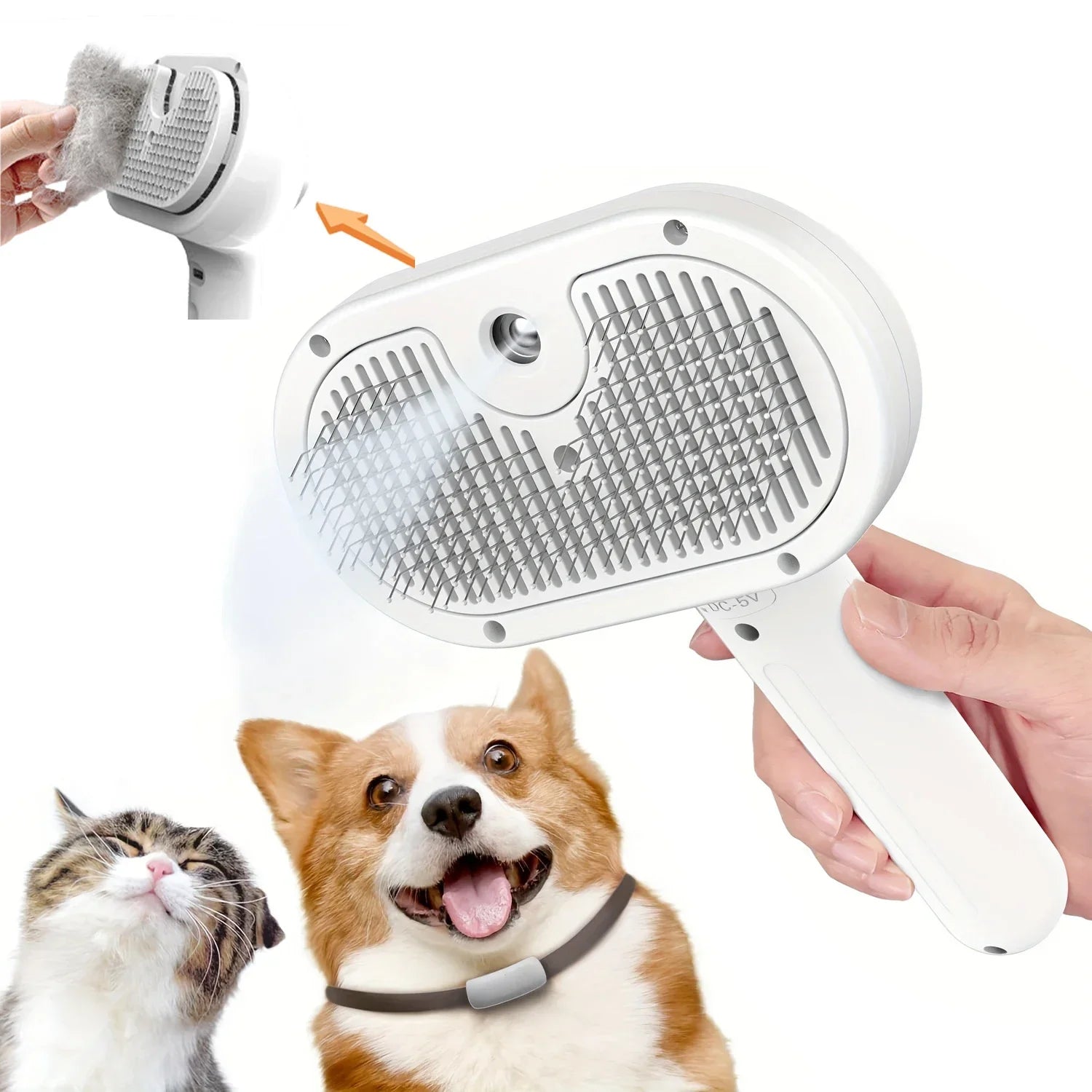 Peine Eléctrico de Vapor para Mascotas | Cepillo Profesional Antiestático y Removedor de Pelo para Perros y Gatos