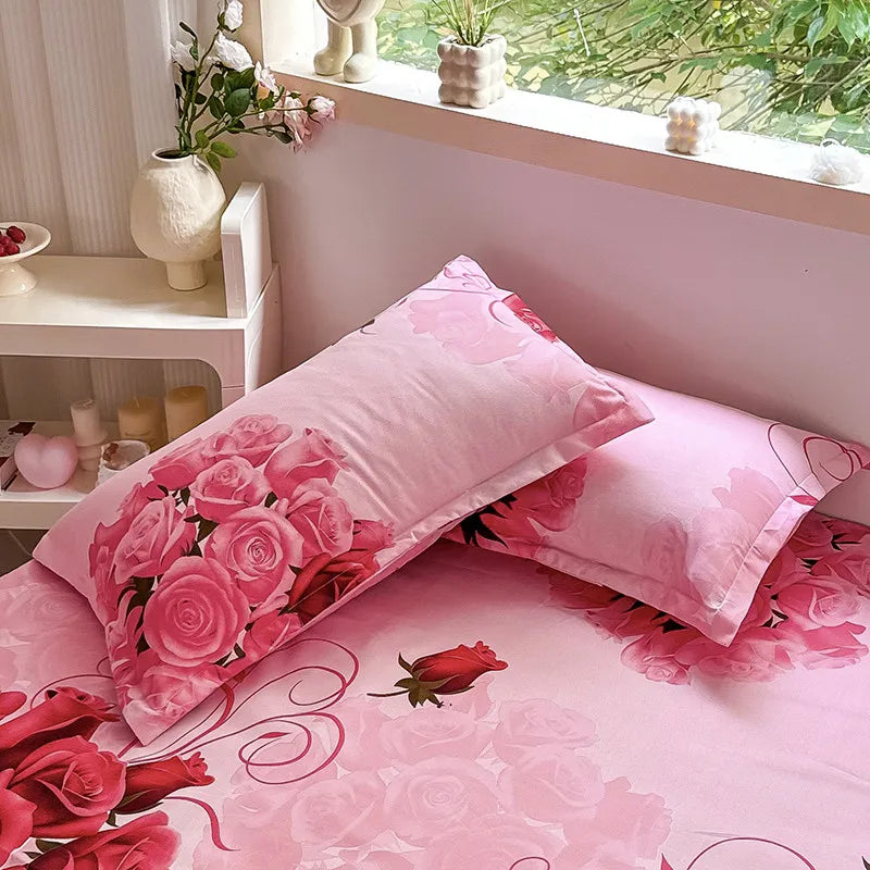 Sábana de estilo Floral con funda de almohada, funda de cama suave, sábana bajera individual/doble/Queen/King/SKing, ropa de cama sabana