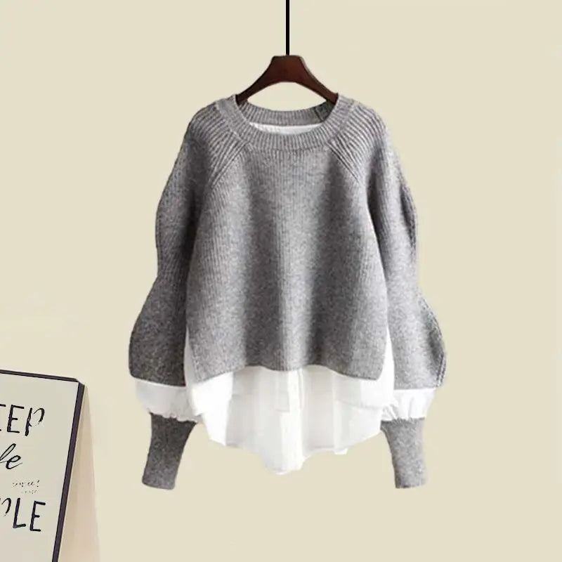 Conjunto de Moda Otoñal para Mujer: Diseño Exclusivo y Moderno, Ceco con Efecto de Dos Piezas y Falda ter, Conjunto de ...