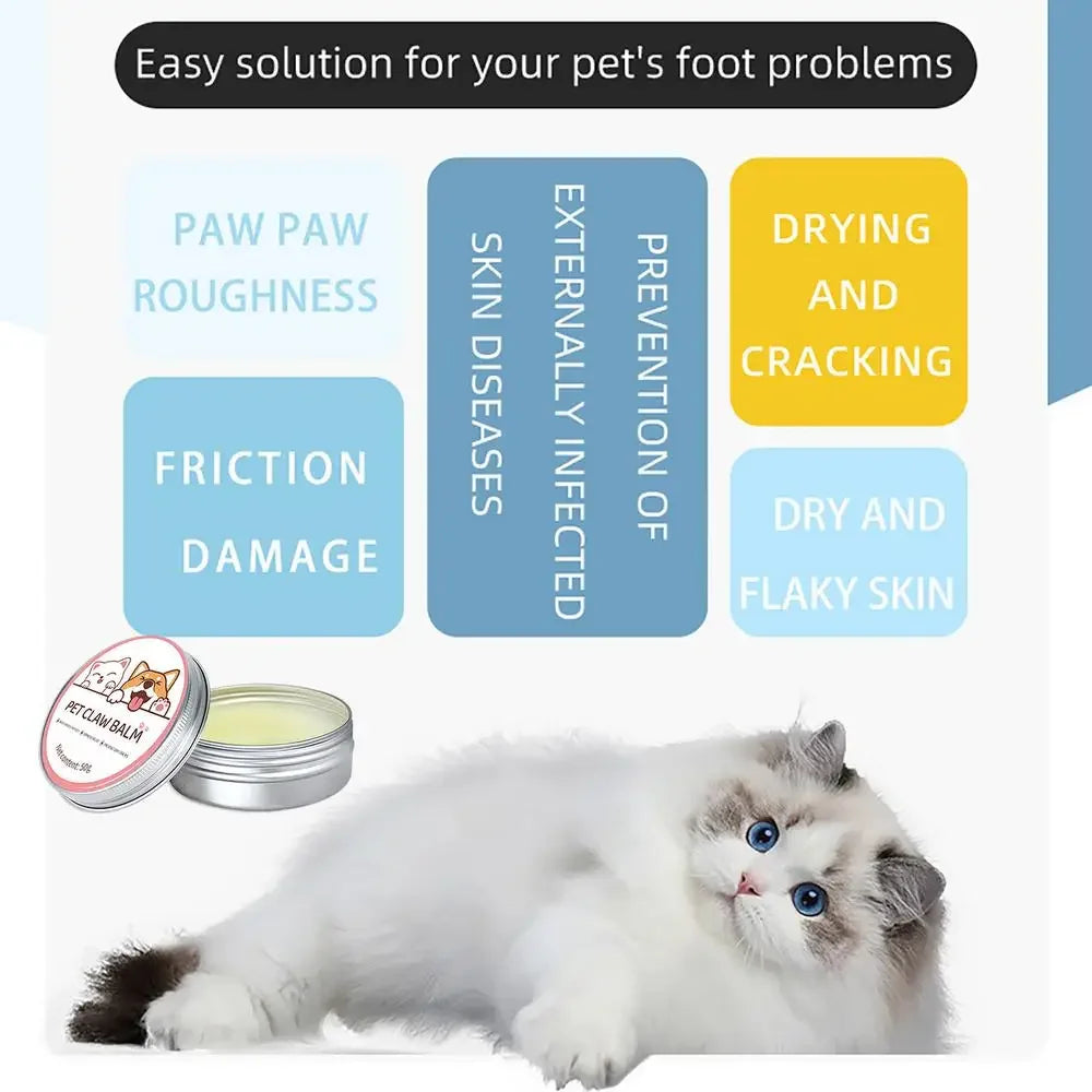 Bálsamo para patas de gatos, 50g, crema protectora para patas de perros y gatos, Protector de nariz para mascotas, hidratante, grietas para mascotas, accesorios de reparación de pies para gatos