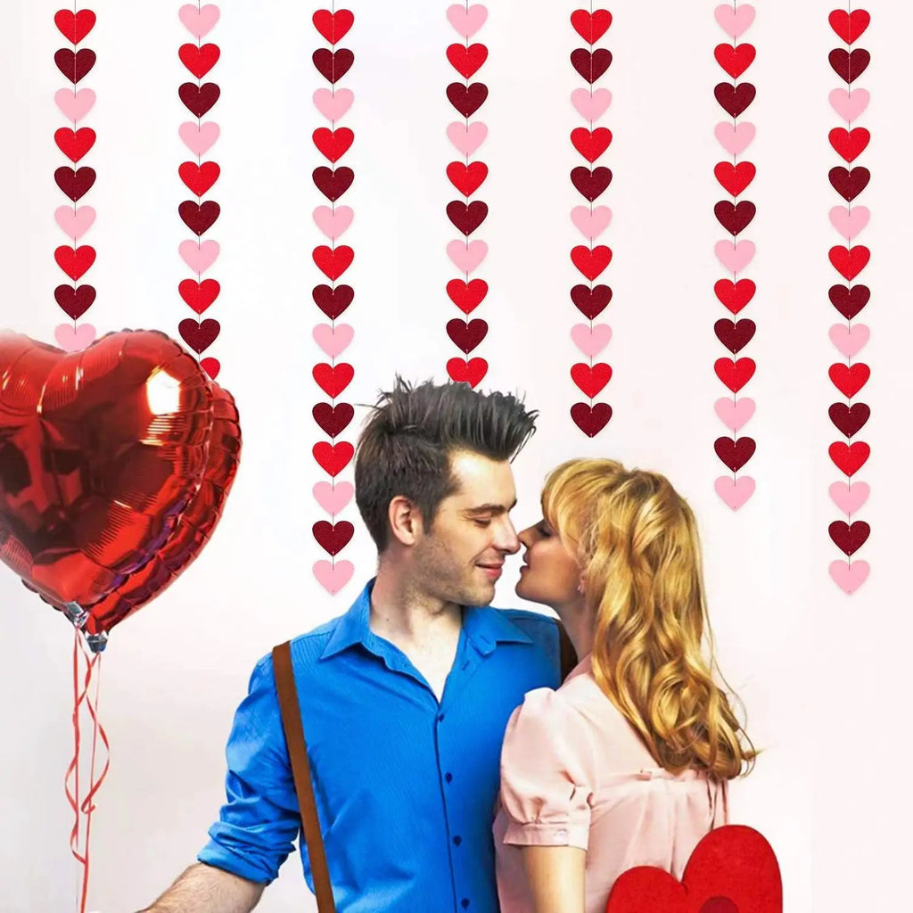 Banner colgante de San Valentín, guirnalda, banderines, corazón de amor rojo, cartel de papel, adorno colgante para puerta, decoración para fiesta de cumpleaños y boda