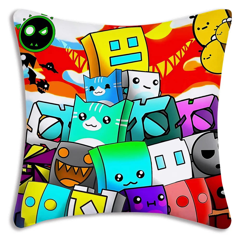 Fundas de almohada geométricas de dibujos animados Dash Videojuego sofá decorativo hogar impresión de doble cara funda de cojín bonita de felpa corta