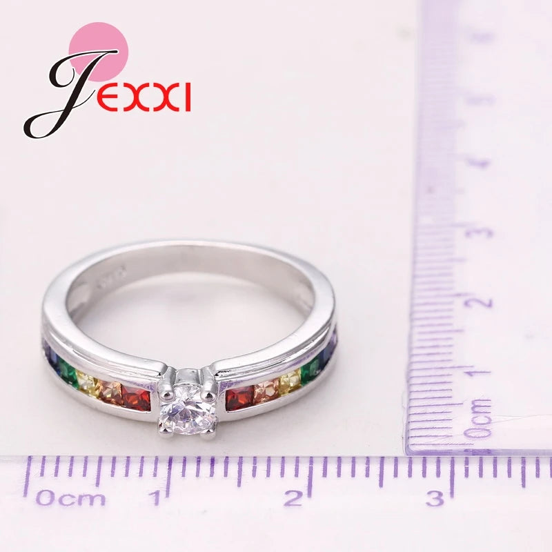 Anillo de boda de Plata de Ley 925 para mujer de cristal CZ de color elegante anillo de compromiso Anel