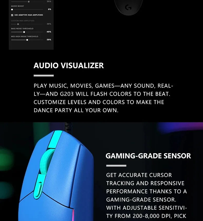 🖱️ Mouse Gamer con Cable Logitech G203 Precisión Profesional, 6 Botones Programables y Diseño Ergonómico