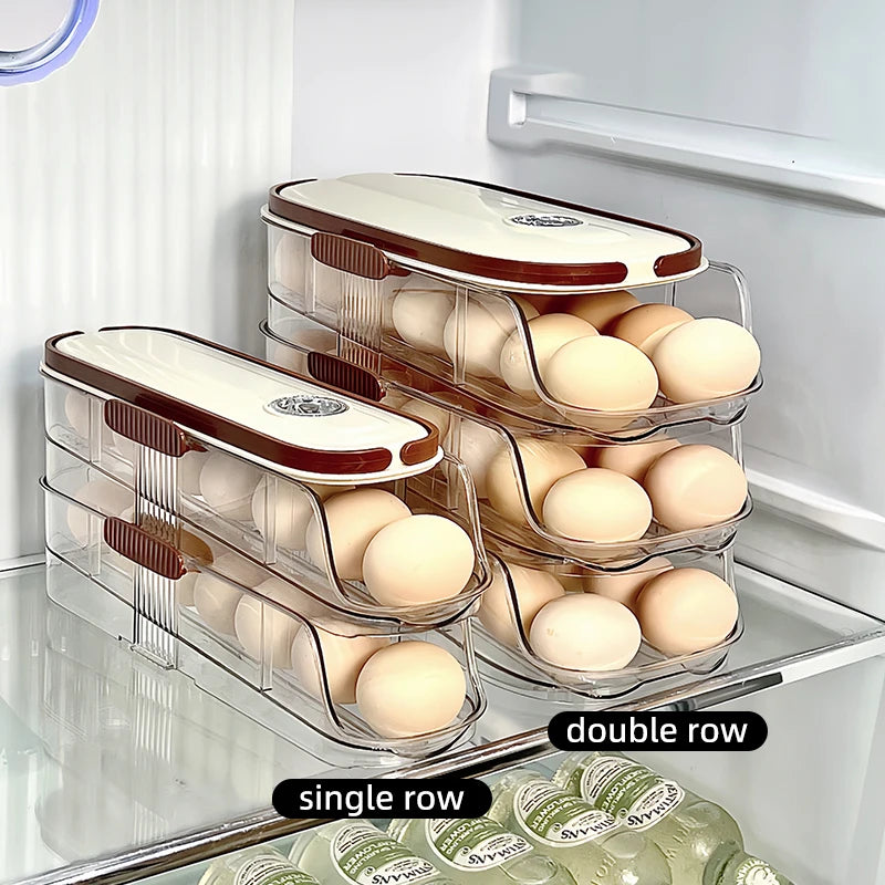 Caja de almacenamiento de huevos para refrigerador doméstico, soporte para huevos rodante automático, organizador de rodillos para huevos, estante para huevos para encimera de cocina, 1 Uds.
