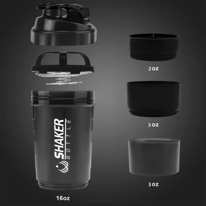 Botella Shaker con Contenedor de Proteína 2 Niveles - Mezclador de Batidos de Proteína - Botella Deportiva Ideal para Gimnasio y Fitness