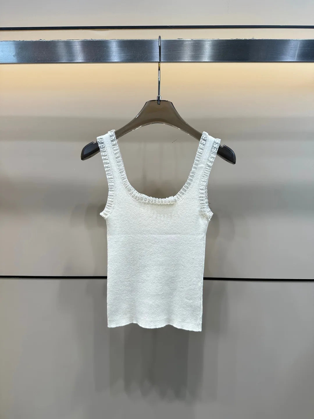 Ceco de Punto con Encaje de Diseño Coreano de Moda, Estilo Informal para Mujer, Color Sólido